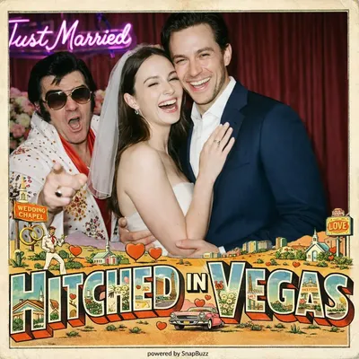 Souvenir photo — Just Married in Vegas with Elvis impersonator